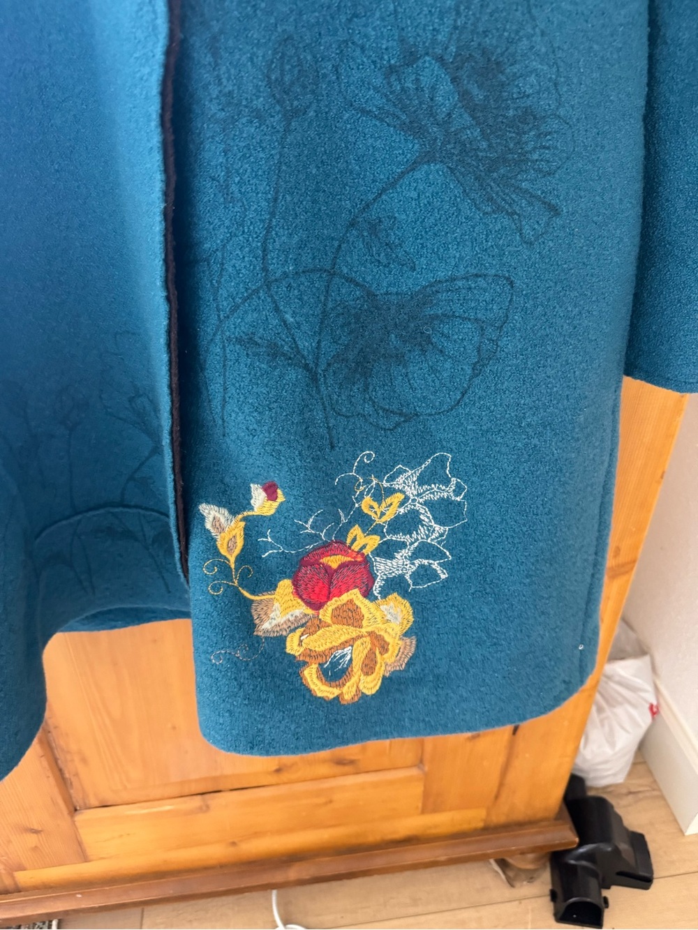IVKO Teal Embroidered Hooded Wool Trench Coat - Picture 4 of 11